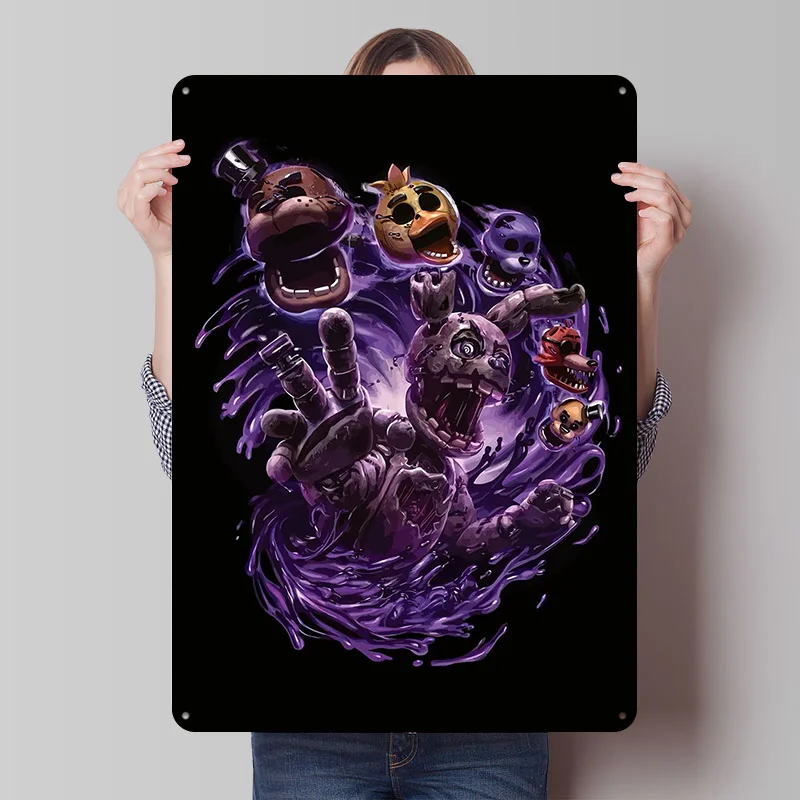 Five Nights At Freddy's Horror Art Poster Gaming Vintage Wall Art Metal Sign Customized Tin Plaque for Man Cave Decor Retro Room