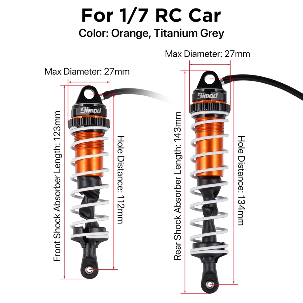 9IMOD 2/4pcs Aluminum Alloy Front Rear Oil Shock Absorber Damper Kit for 1/7 DBX-07 1/8 HSP HPI 1/10 Axial SCX10 90046 TRX4