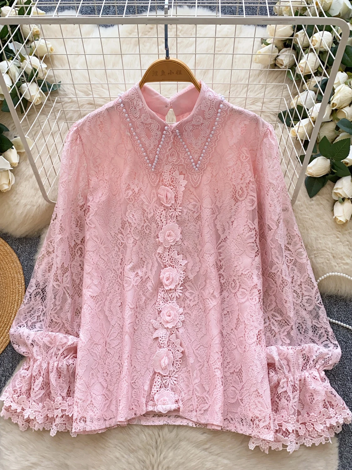   Collar de muñeca adornado encaje irt mujeres sueltas largas Sve transpirable fibra de poliéster Faionable ropa de viaje