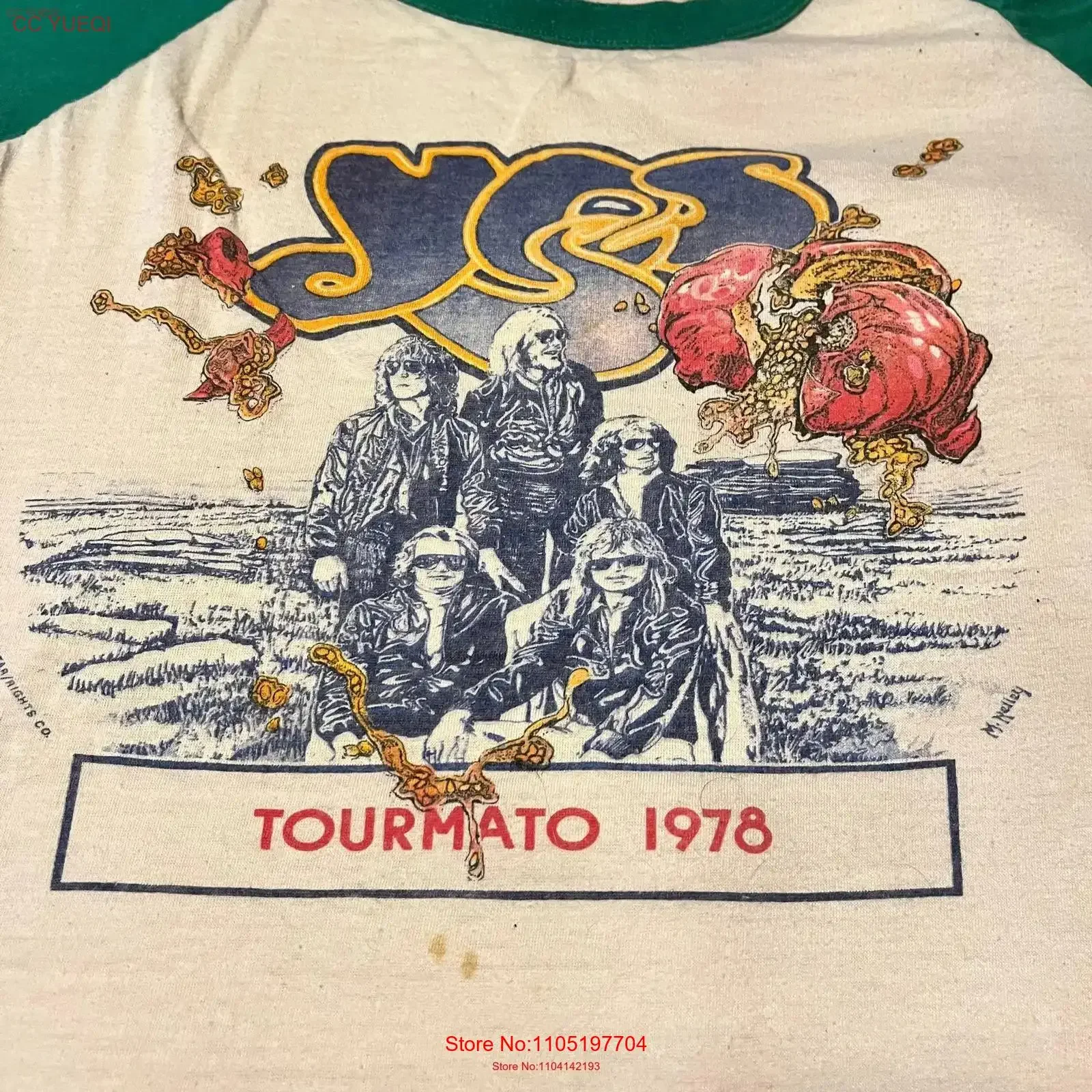 Super cool ringer 1978 sí camiseta de la gira de la banda hecha en EE. UU. 50 talla xl vintage Ropa de diseñador lavada Top para uso diario Elegante