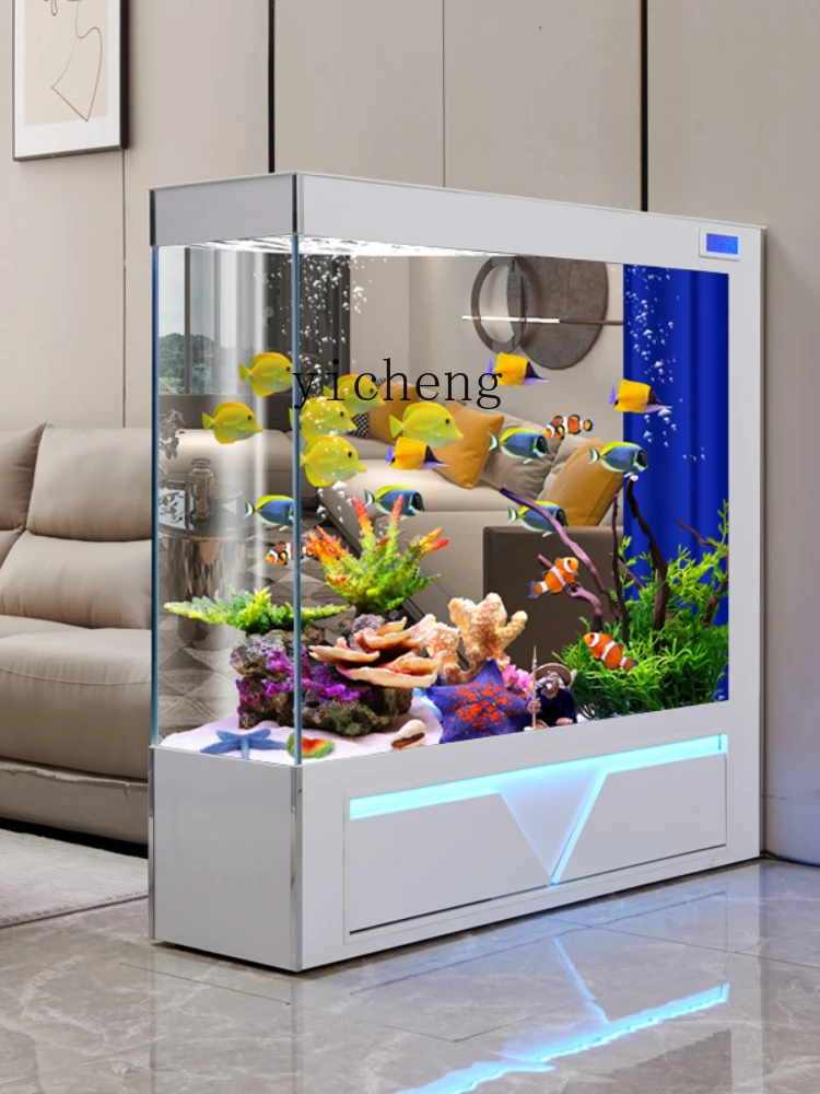 YY New Super White Glass Large Smart Light Luxury Screen Home Floor Aquarium