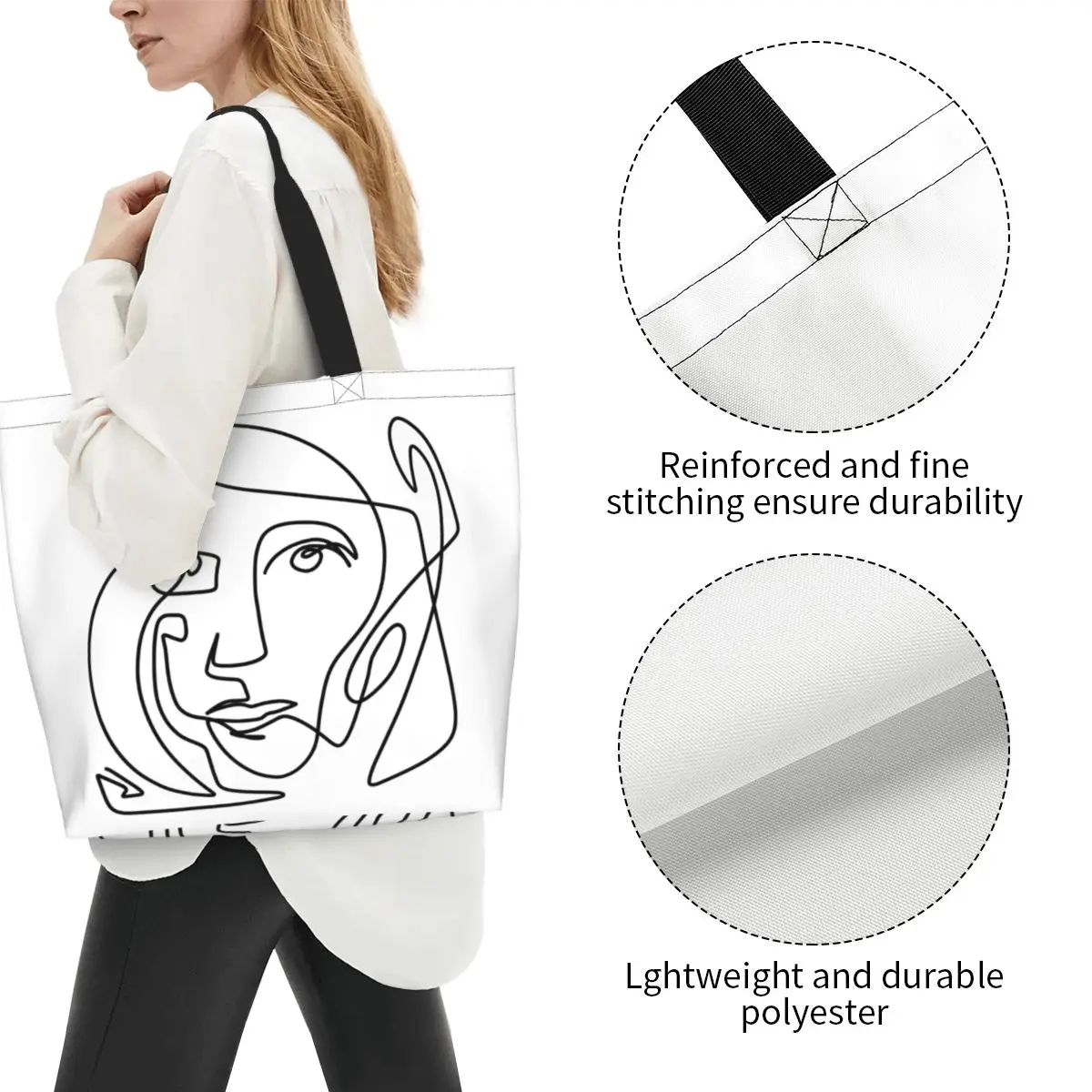 Reusable Pablo Picasso One Line Abstract Art Shopping Bag Shoulder Canvas Tote Bag Washable Spanish Groceries Shopper Bags