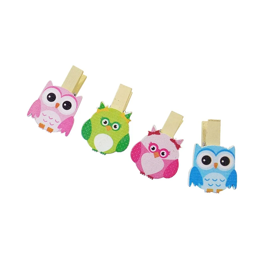 8pcs Kwaii Owl Mini Wood Paper Clips Bookmark For Album leave Message Natural Wooden Clips Craft Decoration Clips Pegs