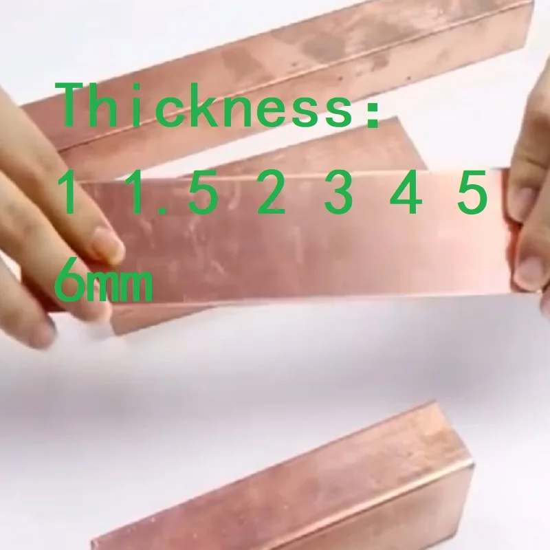 T2 Copper Pure Flat Bar Copper Sheet Plates Strip DIY Material Thickness 1 1.5 2 3 4 5 6mm Length 100 200 500mm