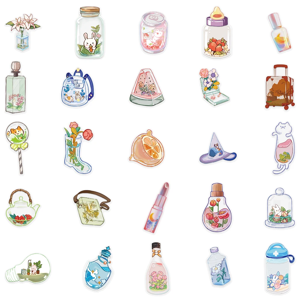 50 Stück Cartoon Transparente Objektaufkleber für Gepäck, Laptop, Scrapbook, Tagebuch, DIY Skateboard, Gitarre, Helm, DIY-Aufkleber-Malerei – Detail 2