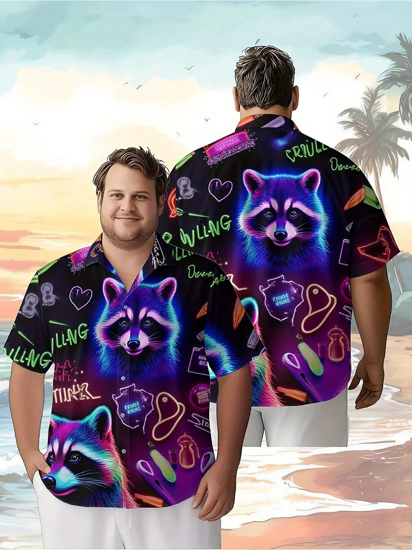 

Men's Plus Size Hawaiian Shirts Raccoon Theme Pattern,New Summer Fashion Tops,Hip Hop Streetwear
