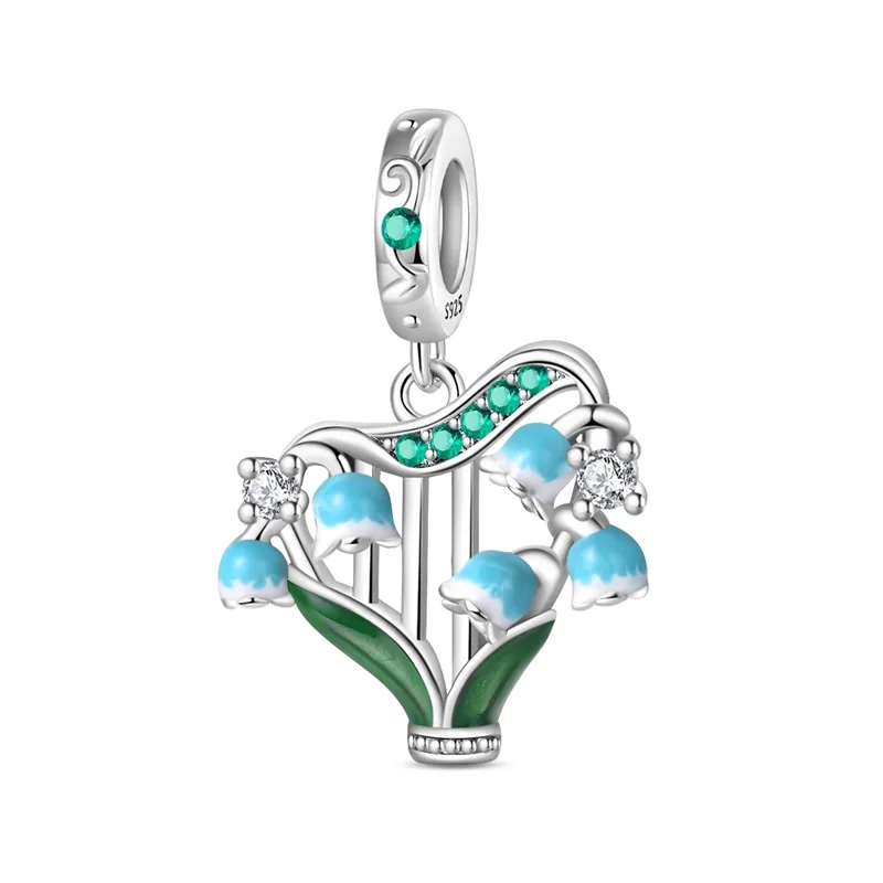 Original 925 Sterling Silber Klassische Lilien-Harfen-Anhänger mit Funkelnden CZ Zirkonia für Damen, Feiner DIY Geburtstagsschmuck