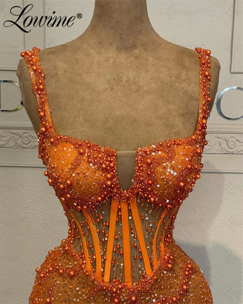 Orange Beaded Arabic Party Dresses Custom Made Sweetheart Prom Dress Aso Ebi Party Second Reception Birthday Engagement Gowns