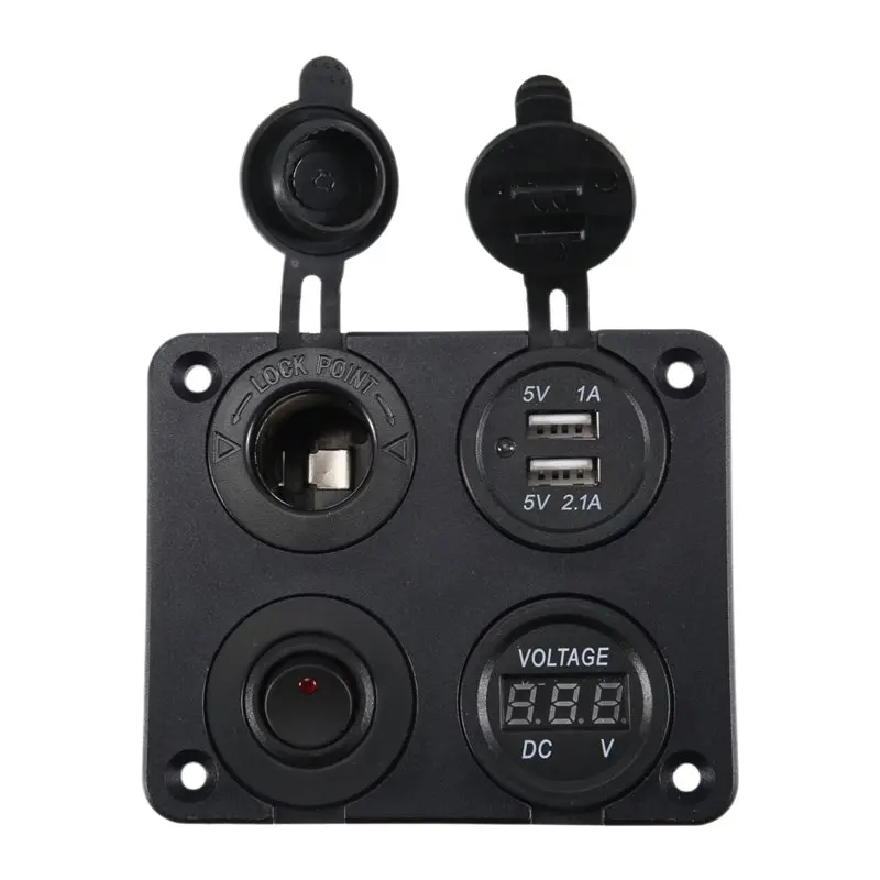 A13Z-DC 12V-24V Car Boat Socket Dual USB Voltmeter Switch Panel For Vehicle Car Boat Motor Home