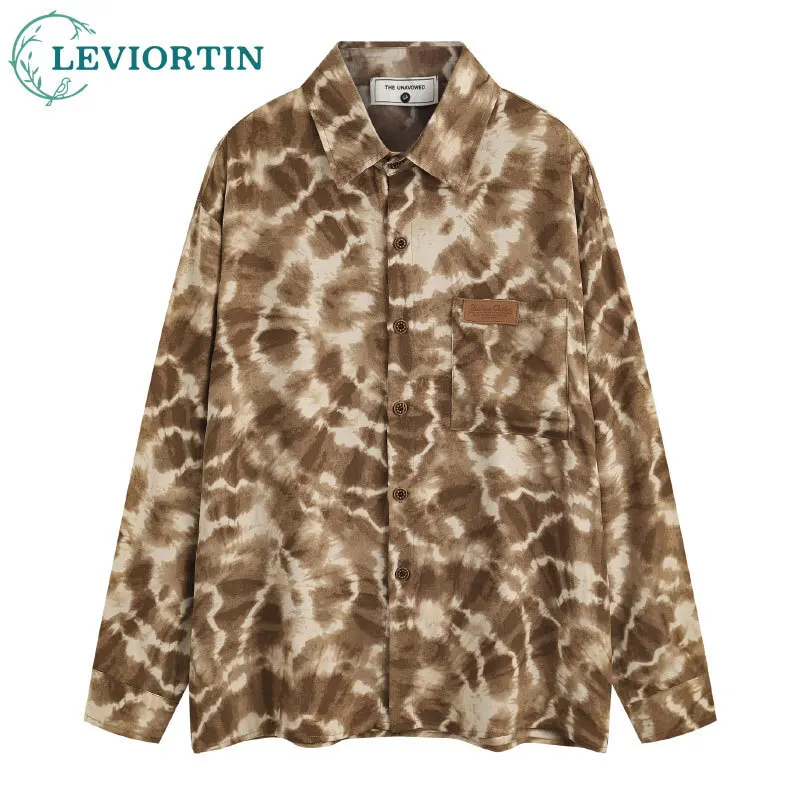 

American Leopard Print Long Sleeved Shirt For Men And Women Hip Hop Luxury Oversized Ice Silk Thin Shirts Y2k Streetwear