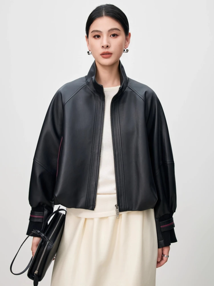 

Casual Short Genuine Leather Jacket for Women Spring Autumn 2026 New High-end Simple Stand Collar Solid Soft Real Sheepskin Coat