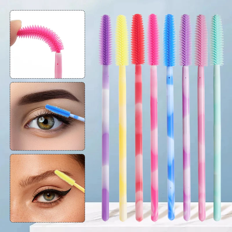 50 Stück Zweifarbige Silikon-Mascara-Bürstchen Einweg Biegbare Wimpernbürstchen Farbverlauf Wimpern- und Augenbrauen-Pflegebürsten Schönheitswerkzeug
