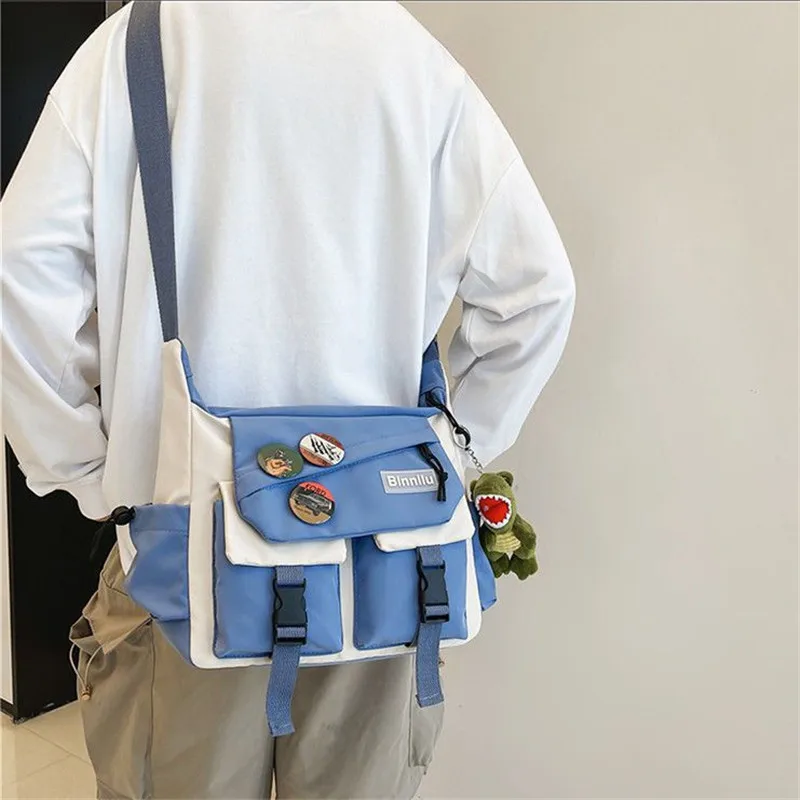 Harajuku Diagonal Crossbody Bags for Women Nylon Messenger Bag Youth Girls Boys Student Canvas Handbags Shoulder Bag Pack Bolsas