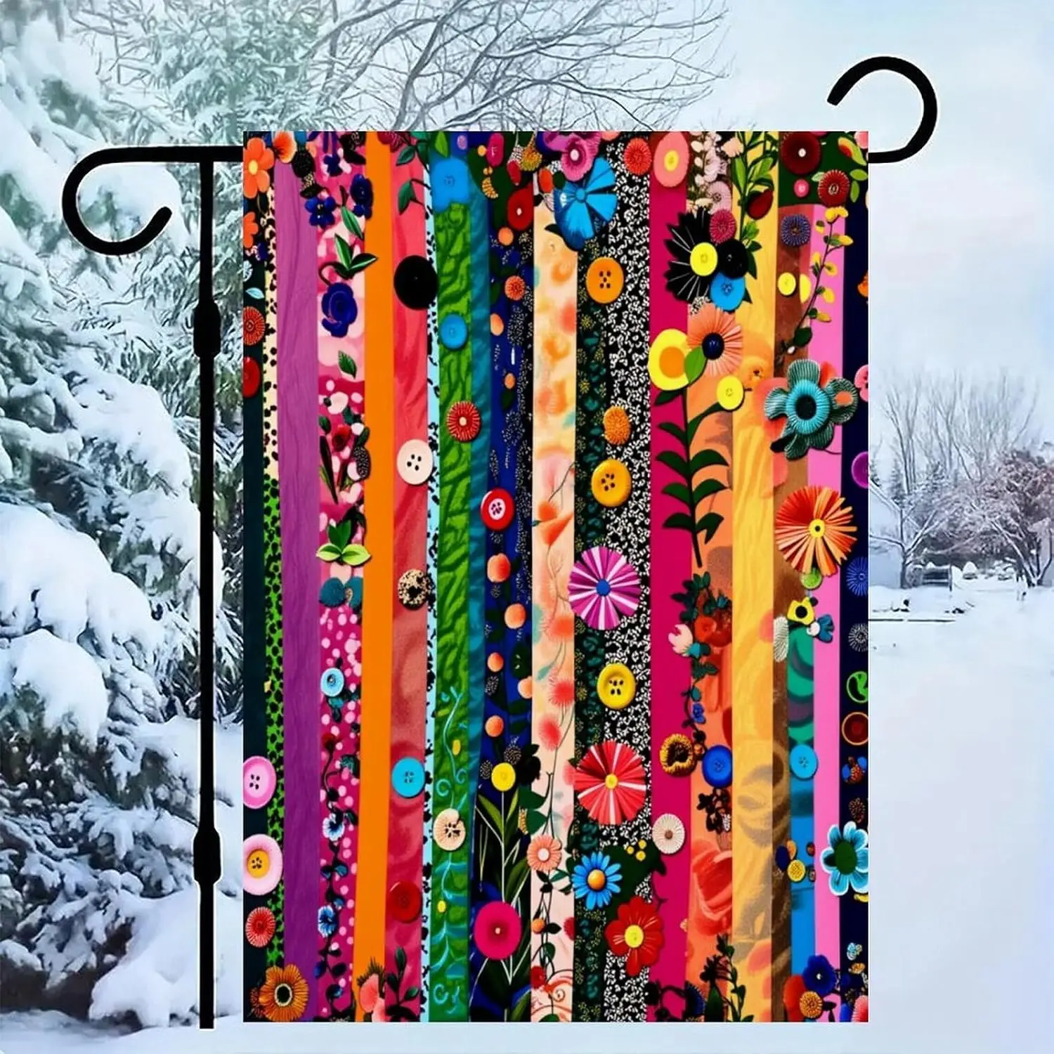 Colorful Floral Spring Summer Garden Flag 12x18 Inch Linen Yard Flag Outdoor Hanging Decor for Garden Patio Porch Lawn (Only MMZ