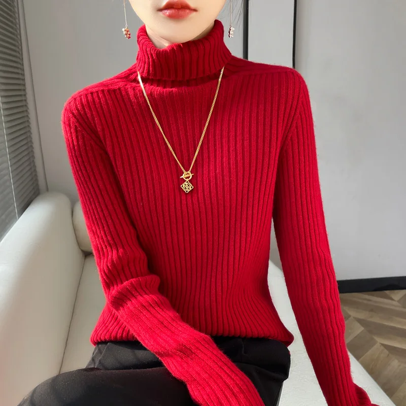 Donne autunno inverno nuovo maglione misto lana collo a pelo strisce verticali Pullover camicia fondo Casual caldo maglia Top