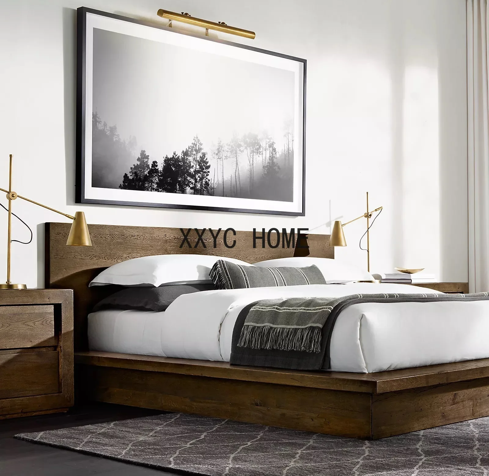 

Мебель в стиле ретро, итальянская современная минималистичная кровать из массива дерева, британская классическая кровать из массива дерева