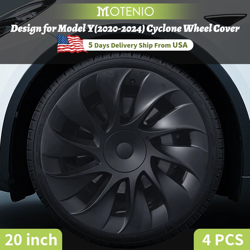 Hubcaps Design for Tesla Model Y 2020-2024 Cyclone Wheel Rim Cover 4PCS 20 inch Cover Hubcaps Automobile Replacement Accessorie