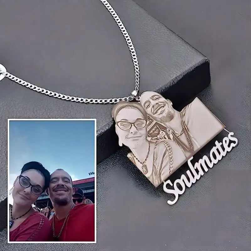 HIBODY Customized Photo Necklace 18K Gold Plated Carved Personalized Picture Pendant Necklace Customized Gift for Men and Women