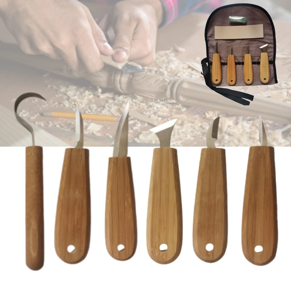 6/7PCS Set Bamboo Wood Carving Knife Steel Bending Scraping Carving Knives Cutting Tool Wooden Digging DIY Hand Leather Tools