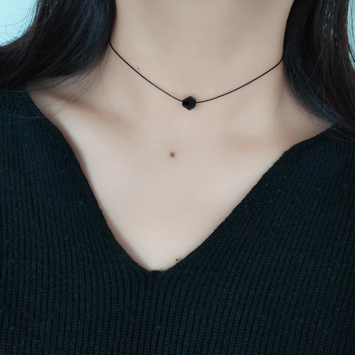 Everything Retro Style Black Glass Crystal Beaded Choker Neck with Choker Accessory Necklace for Women