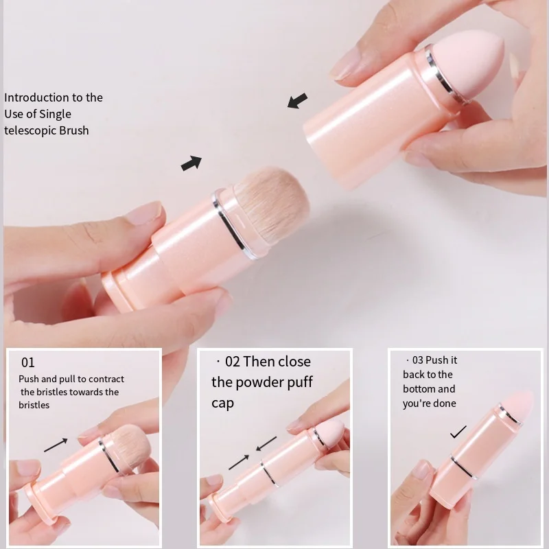 8 in1 Retractable Makeup Brush Mini Makeup Brushes Set Portable Multifunctional Loose Powder Blush Blending Beauty Makeup Tools
