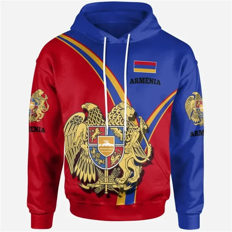 3D Printed Armenia National Flag Hoodies For Men National Emblem Graphic Sweatshirts Casual Hooded Loose Long Sleeves Pullovers