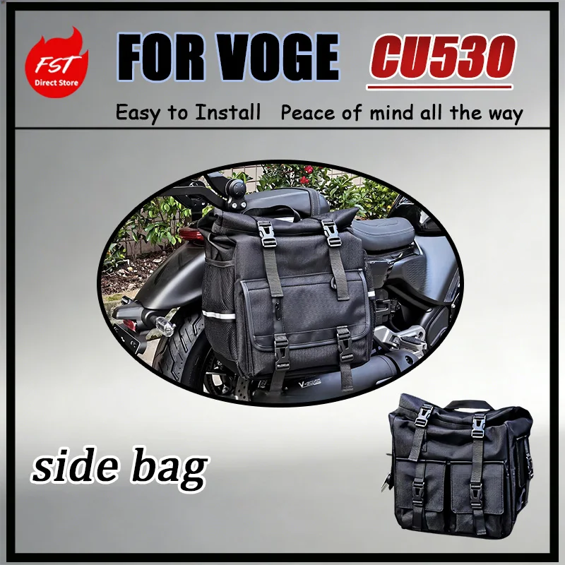 For VOGE CU530 Motorcycle Side Canvas Bag Waterproof Removable Lining for Easy Cleaning Secure Fit to Vehicle Body
