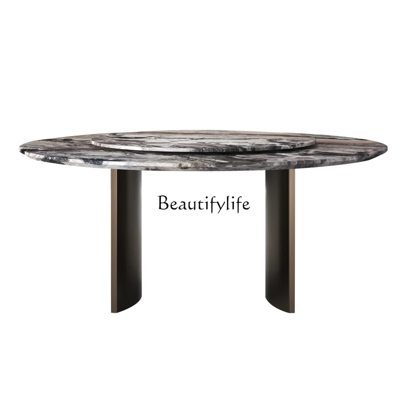 

Natural Luxury Stone round Table with Turntable Modern Minimalist Italian Mild Luxury Marble Dining Table