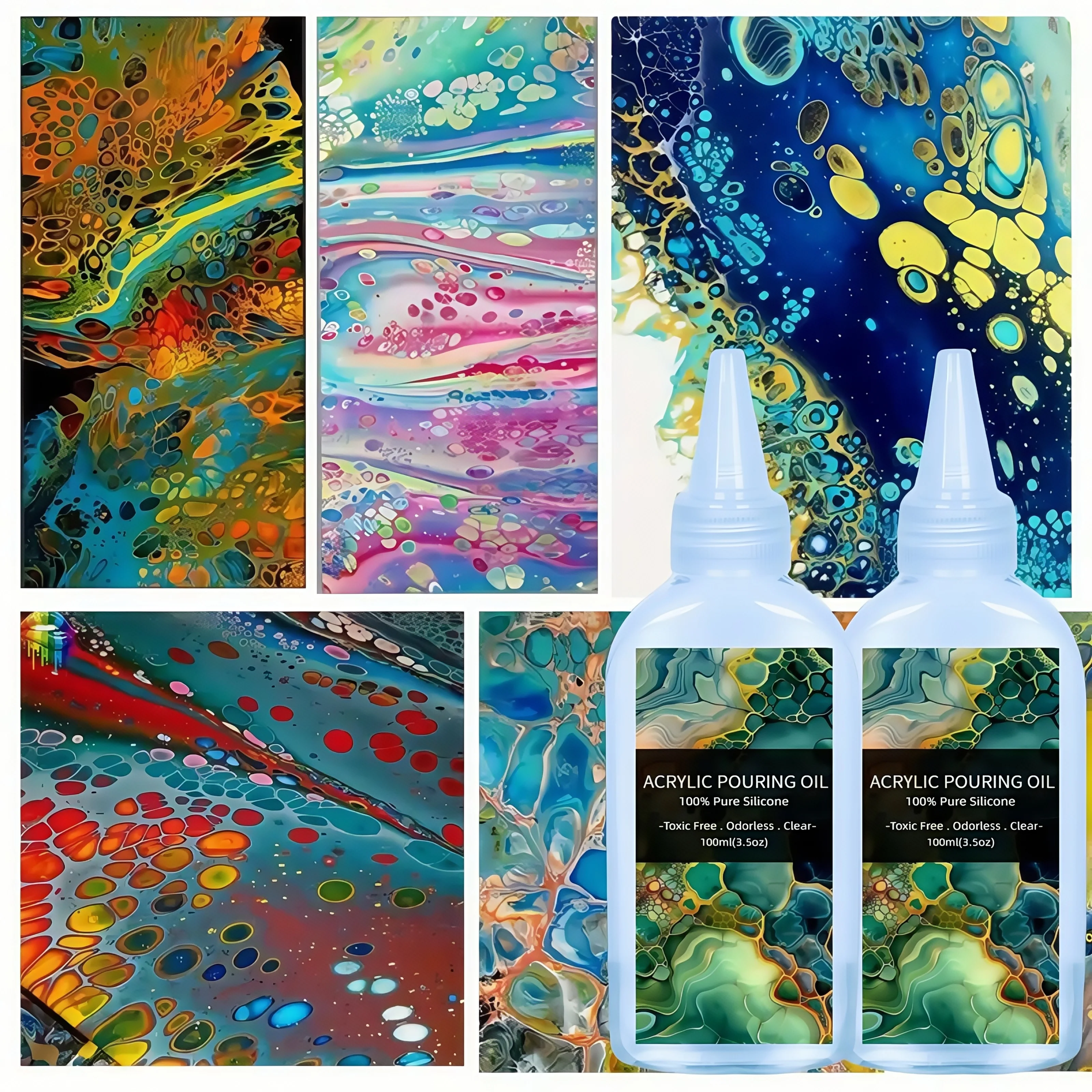 زيت صب السيليكون للفن، منشط الخلايا الدرامية لطلاء الأكريليك متوافق مع جميع ألوان الأكريليك أو المائية