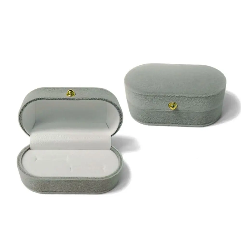 Vintage Style Double Slots Ring Box Jewelry Counter Display Rounded Gold Buckle Velvet Couple Ring Box Solid Color Mini