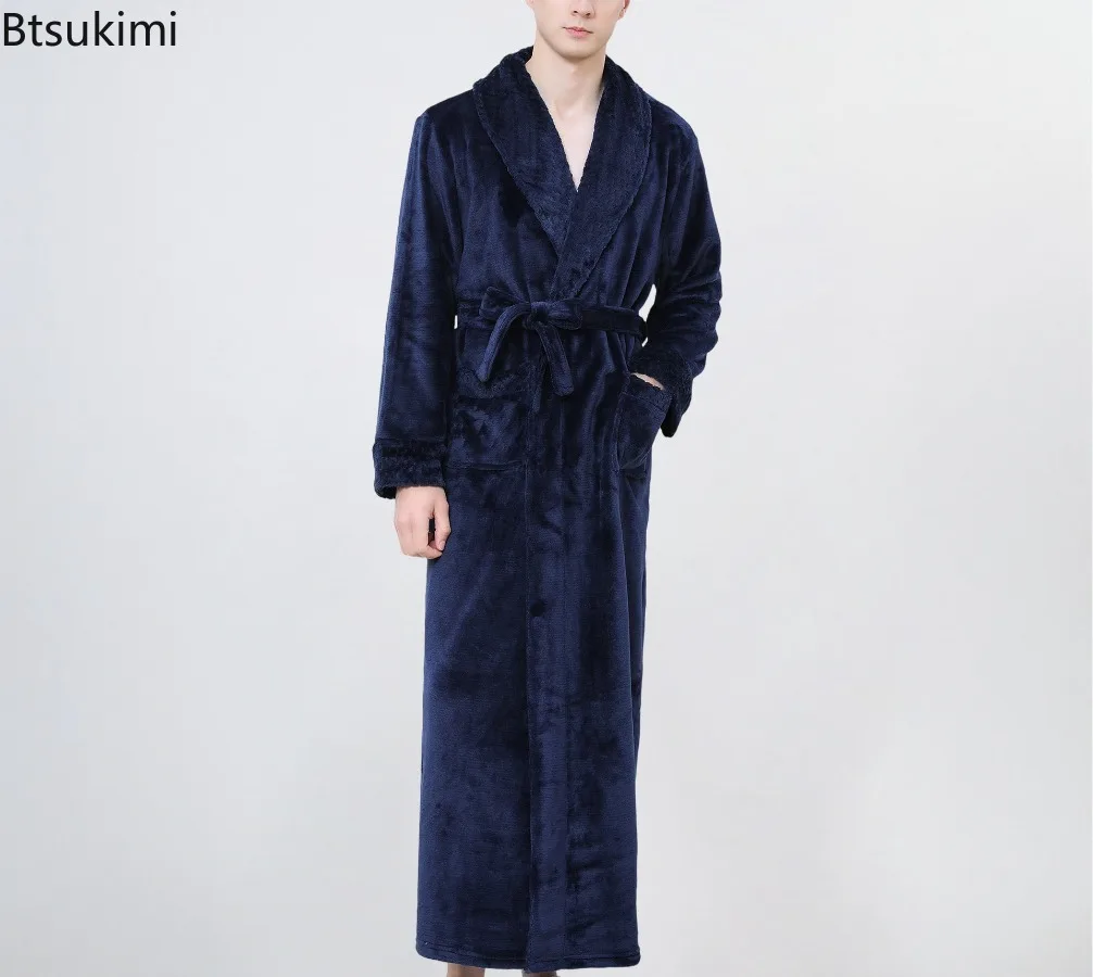 2026 New Winter Couple Sleepwear Thick Flannel Robe Long Kimono Bathrobe Gown Winter Warm Coral Fleece Home Clothes Loungewear