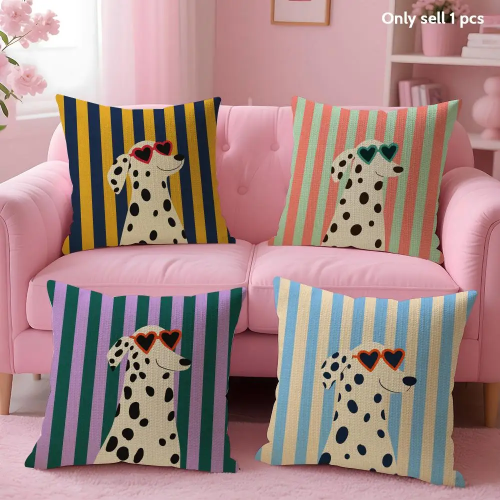 Dalmatian Cute Cushion Cover Linen Organic Fabric Double-Sided Printing Sofa Breathable Home Decor Gift Pillow Case