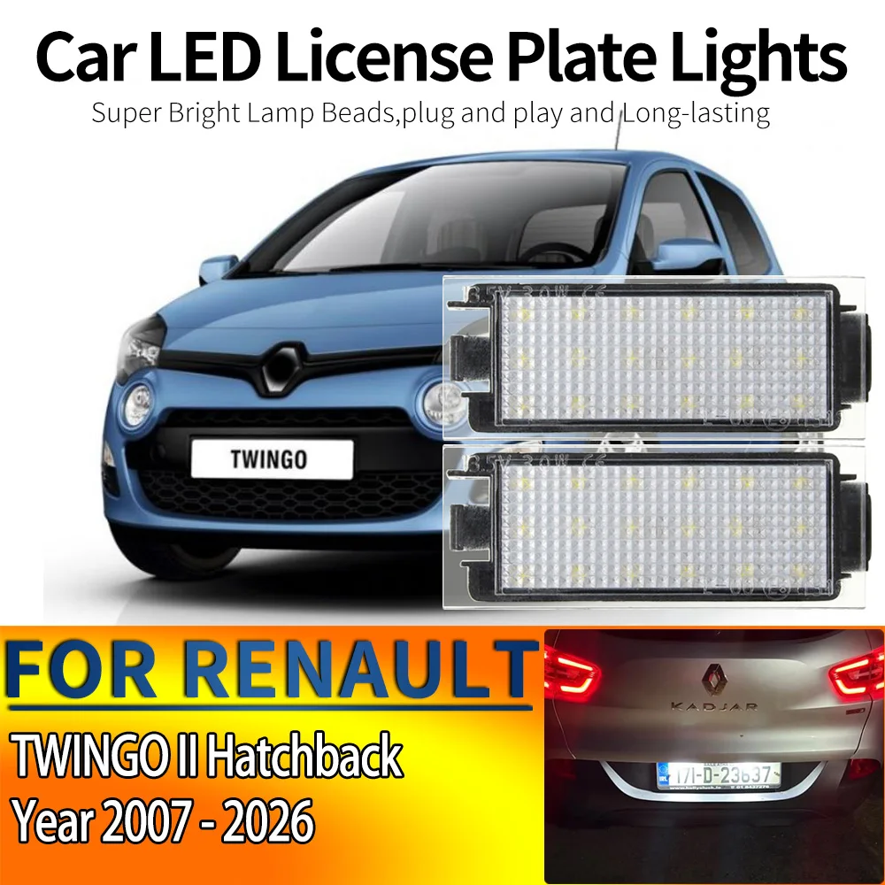 2x LED Car License Number Plate Light For RENAULT, TWINGO II Hatchback, Cn0_ 2007-2026 TWINGO III Hatchback, Bcm_;bca_ 2014-2025