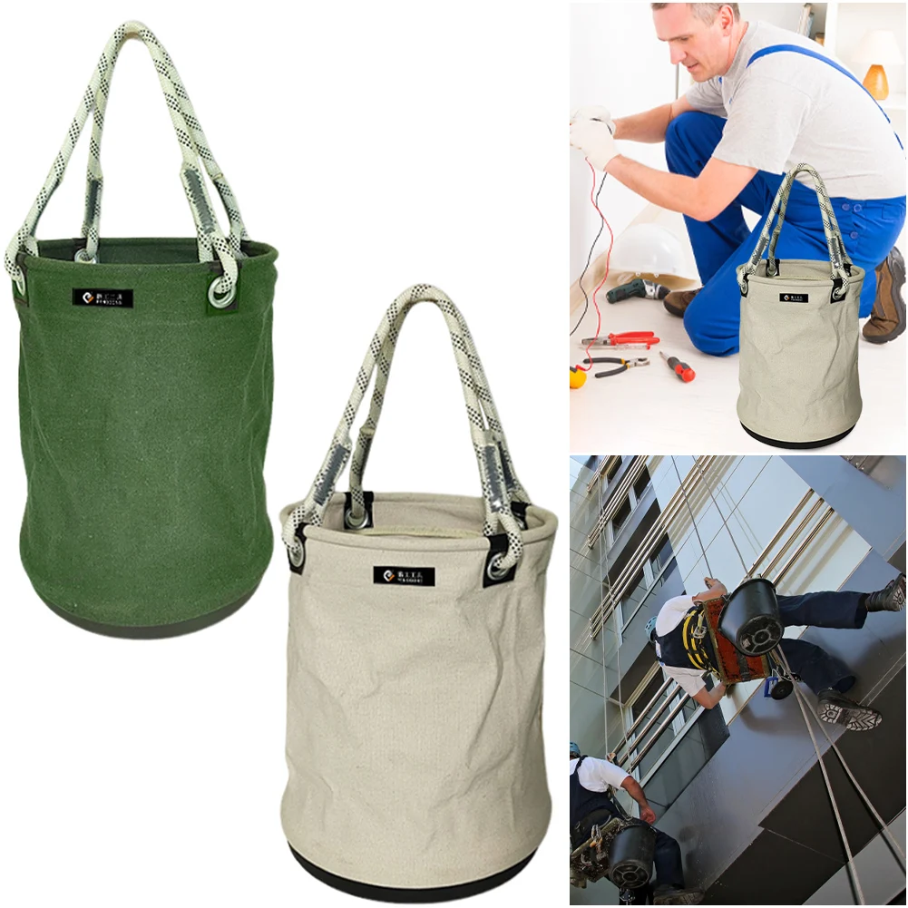 Canvas Tool Bucket Bag with Plastic Bottom Tool Storage Bucket Utility Tool Bucket for Electrician for Garden Cleaning Tool