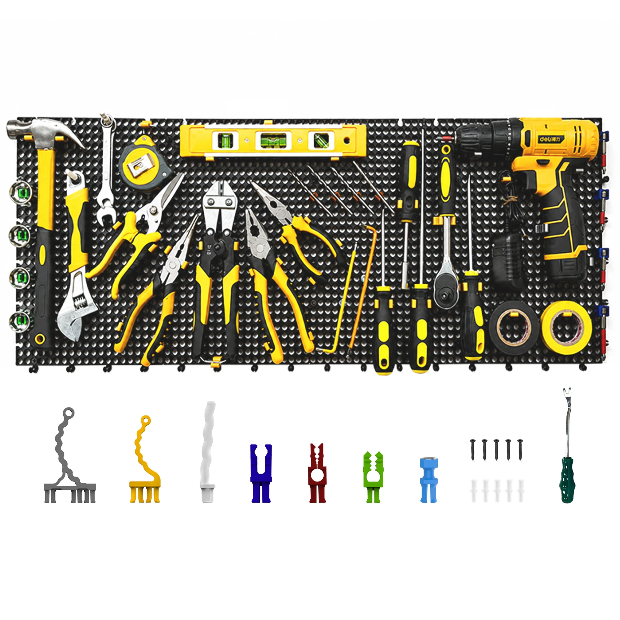 

Pegboard Kit:4Panels(80x30cm,Black)+56Hooks/Accessories,Heavy Duty Rustproof Plastic Peg Board for Home, Garage, Tool Storage