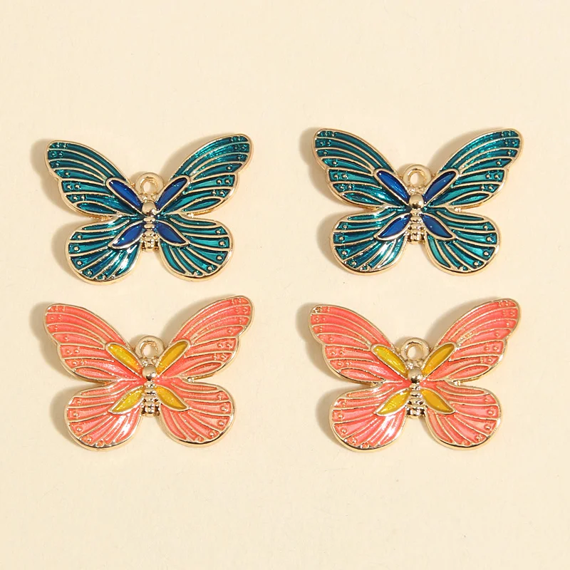 10pcs Gold Color 22.5x16mm Lovely Enamel Butterfly Charms Flying Animals Pendant For DIY Handmade Jewelry Making Accessories