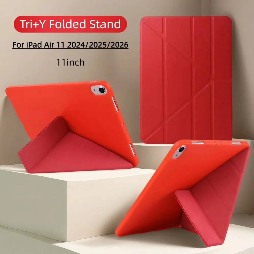 For iPad Air 11 M4 Cover 2026/Air 11 M3 2025/Air 11 M2 2024 11inch Flip Cover Tri+Y Folded Magnetic Stand PU Leather Tablet Case