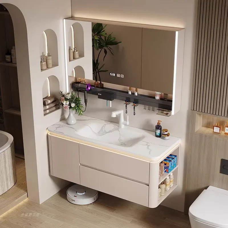 

Rock Slab Bending Integrated Basin Rounded Corner Bathroom Cabinet Toilet Washbasin Combination Toilet Side Cabinet Hand