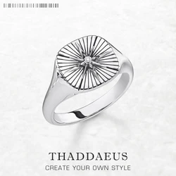 Signet Ring Vintage Star Fine Jewerly For Women Men Summer Energetic Gift In 925 Sterling Silver