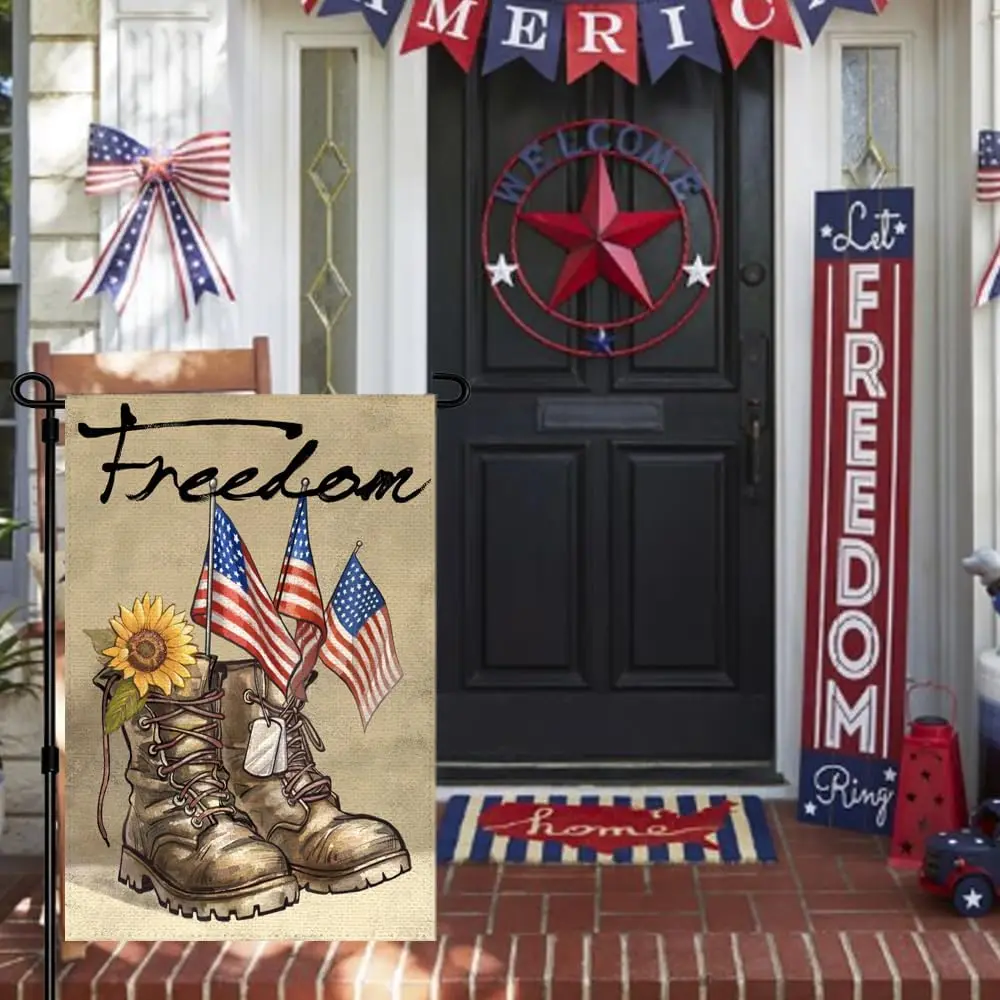 Memorial Day Freedom Boots Garden Flag 12x18 Inch Double Sided Outside Patriotic 4th of July Honor American Soldier Military SSL