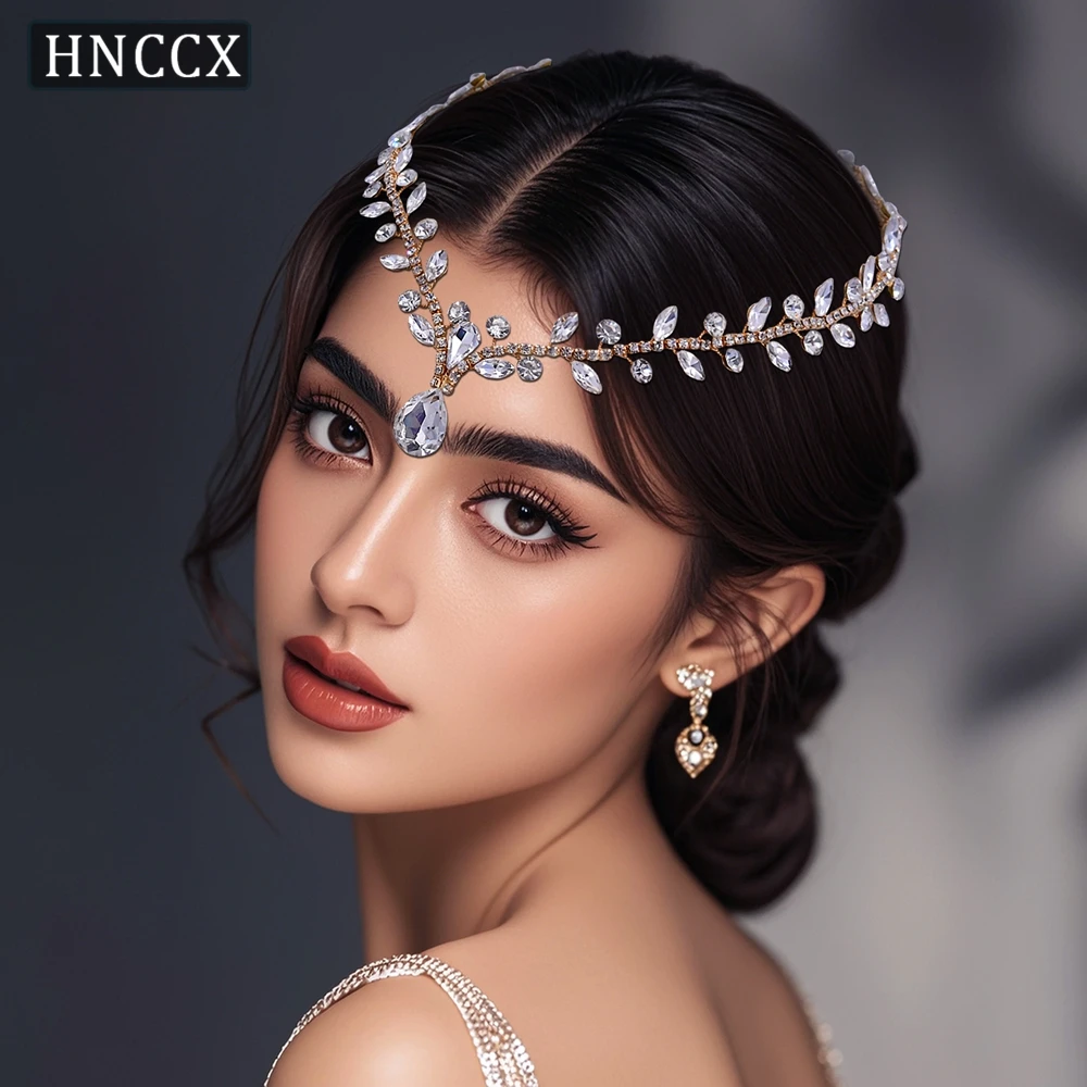 HNCCX Rhinestone Wedding Forehead Headband Women Headdress Water Drop Bridal Hair Jewelry Bride Head Chain with Combs HP465