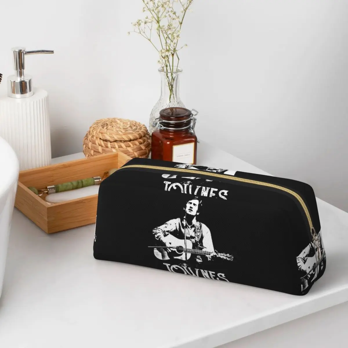 

Townes Van Zandt - White Stencil Zipped Pencil Cases for Students School Pen Box Pencil Bag Large Pencil Pouch Stationery