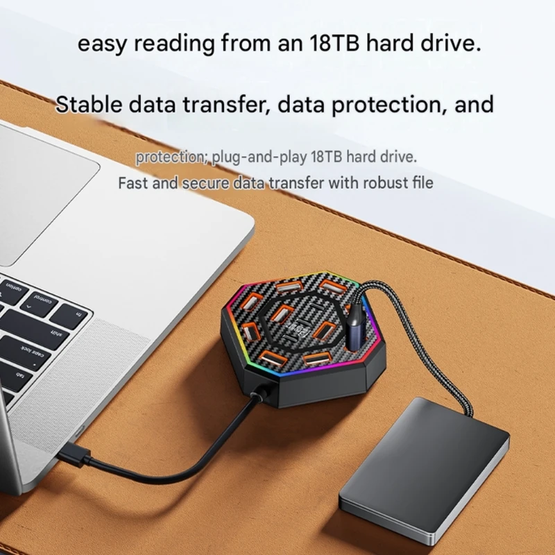 R53C Laptop Desk USB Splitter with Color Side Light and 13 Port Layout