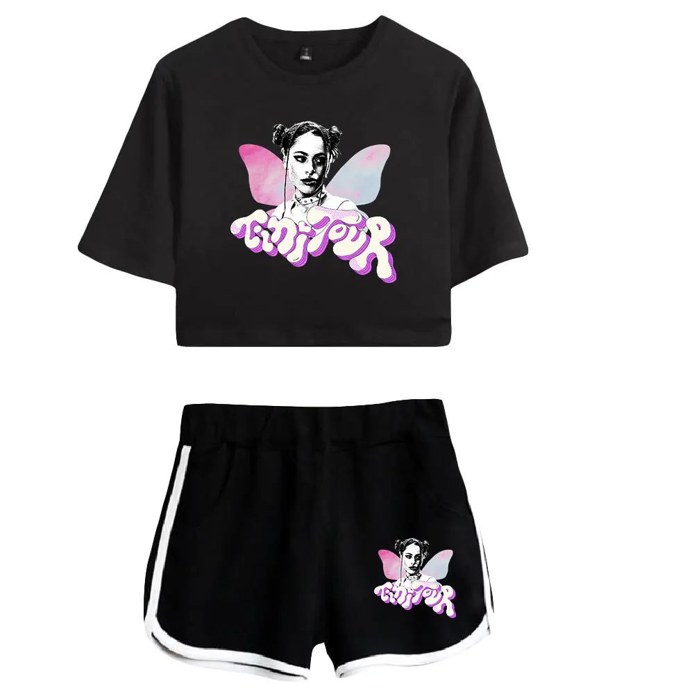 Tini Tour 2023 Tini Stoessel Merch Summer Women's Sets Crop Top Shorts Two Piece Outfits Casual Ladies Tracksuit Sportwear Suit image 4