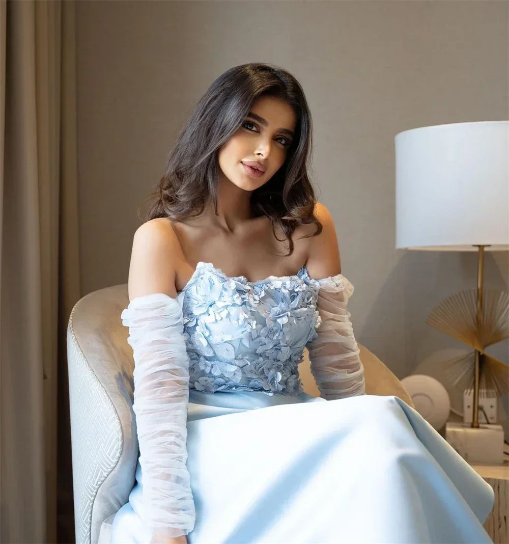 ที่กําหนดเองชุดราตรีแฟชั่น Strapless A-Line ดอกไม้พับเลื่อมซาตินอย่างเป็นทางการชุดราตรี Vestidos