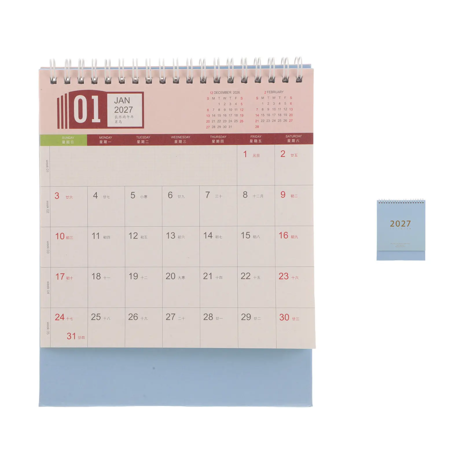 2027 Minimalist Desk Calendar Blue Daily Planner Monthly Notes Desktop Organizer 2027 Desk Calendar