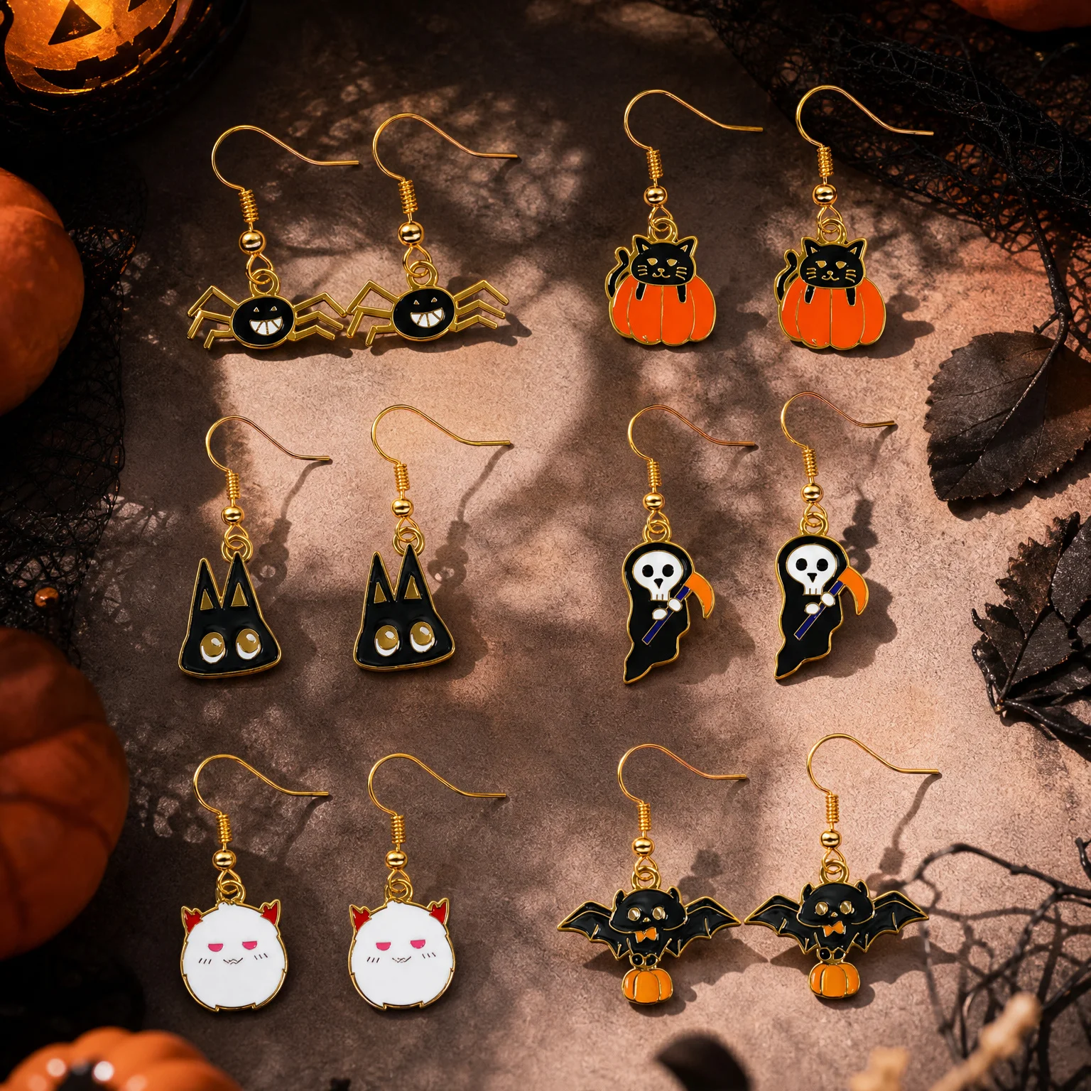 12pcs new european halloween earrings cute simple spider pumpkin ghost jewelry gift for women