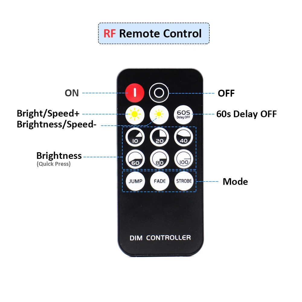 Mini LED Dimmer 12V 6A RF Wireless 14Key 2.4G Remote Control Single Color LED Strip Lights 5V 24V Driver DC Dimmer Switch