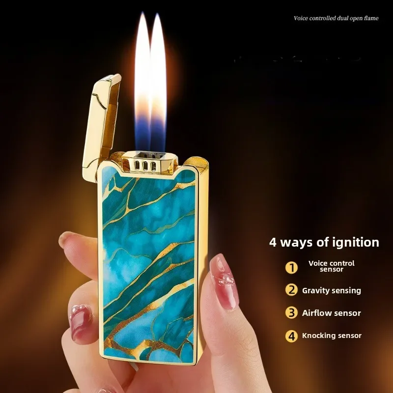 2025 Creative Double Fire Intelligent Voice Controlled Ignition Windproof Kerosene Lighter Visual Oil Tank USB Electric Lighters