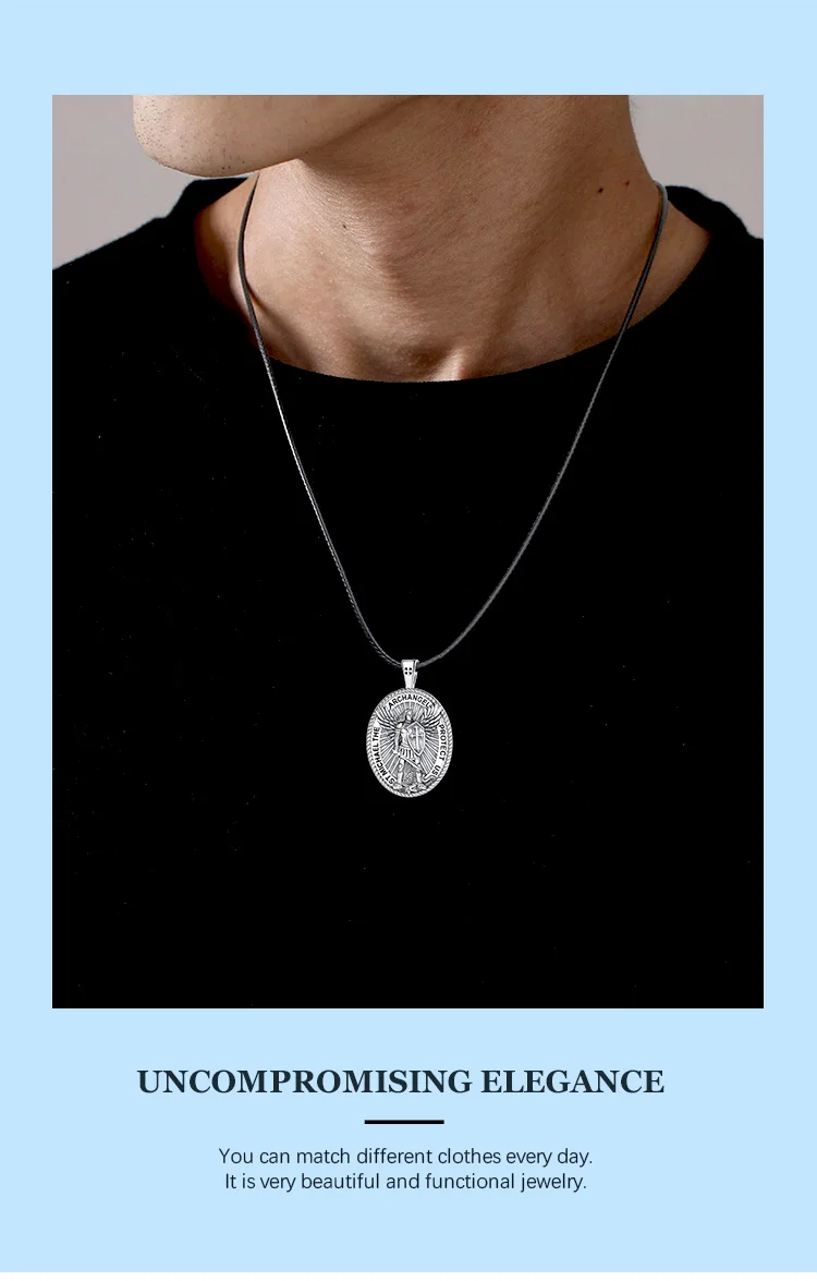 Eudora Halskette aus 925er-Sterlingsilber, Heilige Michael, Krieger, Schild, Kreuz, Amulett, Anhänger, christlicher Schmuck, Männer, Persönlichkeit, Geschenke – Detail 7